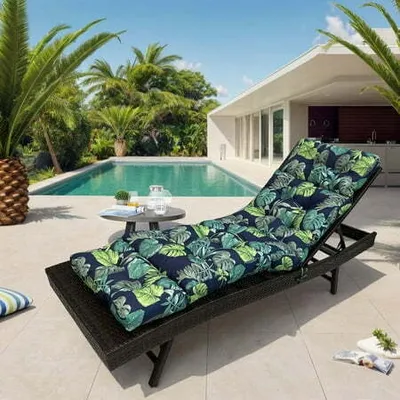 Image de Coussin de salon pour l'extérieur, Coussin de chaise épais et imperméable de remplacement pour chaise longue de terrasse, 180x50x10cm Coussin de chaise longue pour terrasse, balcon, chaise longue,Vert/Bleu