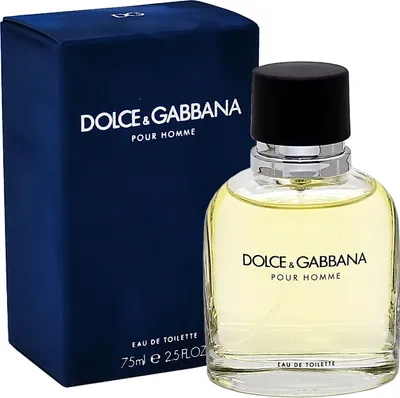 A bottle of Dolce & Gabbana Pour Homme Eau de Toilette and its blue box.