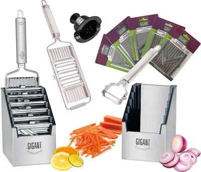 Produktbild von Gigant 4-fach Gemüsehobel Super Megaset mit Multi-Box 5 weiteren Einsätzen und Sparschäler Edelstahl