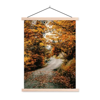 Produktbild von MuchoWow® Textilposter Herbstwald - Weg - Laub - Ländlich 40x53 cm mit holzfarbenen Rahmen - Schlafzimmer
