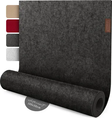 Produktbild von smøla Design Tischläufer Grau aus Filz I 100x30 cm Tischband I Skandinavischer Filzläufer Tisch Abwaschbar mit Leder Label - Tischläufer Winter, Anthrazit