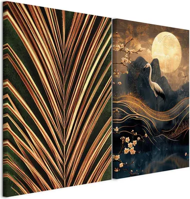 Zdjęcie produktu dla murando - Zestaw obrazów ręcznie malowanych Flaming w świetle księżyca Druk na płótnie 120x90cm 2 sztuki po 60x90cm Kolaż 2 obrazy jak ręcznie malowane duże obrazy na ścianę XXL - Łazienka Góry b-C-10463-b-a