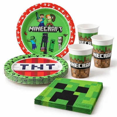 Obrázok produktu pre Minecraft party set 52 ks detská narodeninová párty narodeninová dekorácia taniere šálky obrúsky jednorazový riad