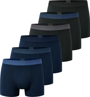 Produktbild von SCHIESSER Herren Boxershorts, 6er Pack - "95/5", Trunks, Baumwolle Stretch, Logobund Blau/Schwarz L