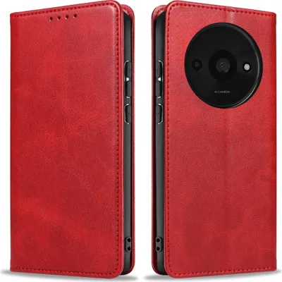Produktbild von Handyhülle für Xiaomi Redmi A3 Kunstleder Flip Cover Hülle Handytasche Case Kartenfach Farbe: Rot