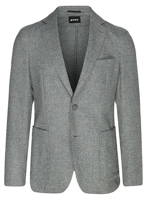 Produktbild von Hugo Boss Herren Sakko Grau aus gebürstetem Flanell mit Wolle und Stretch, Einreiher