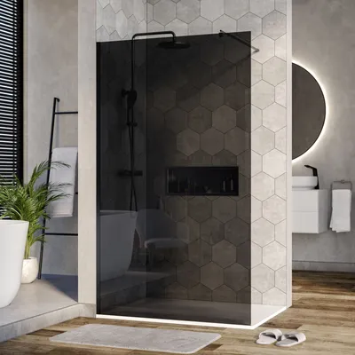 Produktbild von Duschabtrennung Walk-In Nano EX101 - Graues Glas - 8 mm - Wandprofil Schwarz - Breite wählbar, Breite Walk-In:1200mm