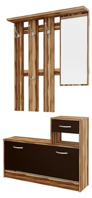 Produktbild von Garderobe Set August Nuss - Garderoben-Set mit Spiegel, Schuhschrank und Kleiderstange