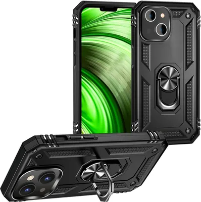 Immagine prodotto di Custodia Ring per iPhone 14 - Protezione militare antiurto all'aperto Custodia rigida Stand Nero