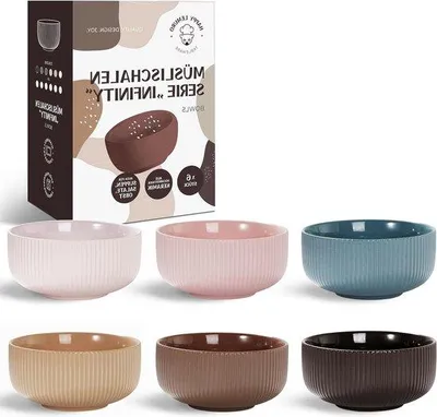 Productafbeelding van Famanu Schalen Set, 6 stuks, 750 ml - Aardse kleuren - Kommetjes voor ontbijtgranen, soepen, ramen en andere gerechten