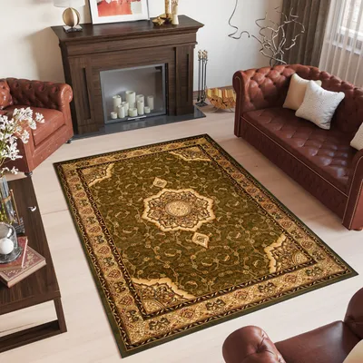 Immagine prodotto di Tappeto soggiorno camera da letto design a pelo corto motivo classico floreale verde beige ÖKOTEX 150 x 295 cm