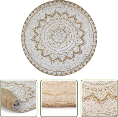 Produktbild von The Living Store Teppich Jute Geflochten Bedruckt 150 cm Rund