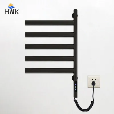 Produktbild von Elektrischer Handtuchwärmer, Schwarz - 120W Leistung - Edelstahl - Wandmontage