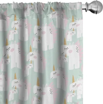 Produktbild von ABAKUHAUS Einhorn Vorhänge, Gardinen, Gekritzel-Art-mythische Geschöpf-Mutter-und Baby-Pferde mit Hörnern in den Pastelltönen, 2 Stück 75 x 175 cm, Mehrfarbig