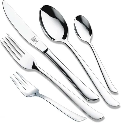Imagen del producto de Juego de cubiertos para 12 personas, 60 piezas. Cubiertos para ensalada y para mesa, color plateado