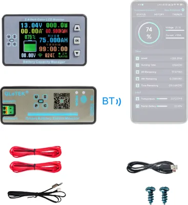 Produktbild von 2,4-Zoll-Wireless-BT-Spannungsmesser, Strommesser, Amperemeter, Voltmeter, Coulometer, Batterieleistungsdetektor, Batteriekapazitaetstester, Echtzeit-Batterieueberwachung