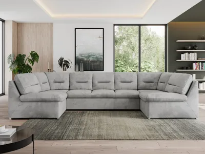 Produktbild von Sofa XXL U-Form Beige, Wohnlandschaft U Form mit Schlaffunktion, Sofa mit Schlaffunktion, Schlafsofa, Wohnzimmer Couch mit schlaffunktion - Morbido U - Hellgrau Velvet