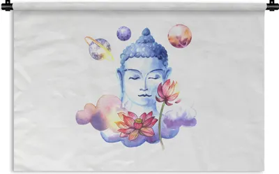 Produktbild von MuchoWow® Wandteppich Wandbehang Buddha - Kopf - Planeten 60x40 cm Tapisserie Dekoration Wandtuch - Wanddekorationen