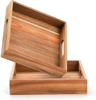 Obrázek produktu pro Dřevěný podnos 25 x 25 cm s uchem, čtvercový, na jídlo, kávu