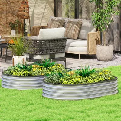 Produktbild von 2er Set Hochbeet Metall,Oval Hochbeete 135 x 90 x 30cm