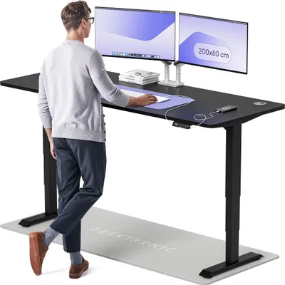 Image de Desktronic HomePro Bureau électrique réglable en hauteur 200x80cm noir/noir avec fonction mémoire, technologie anti-collision, ports de chargement USB-A et USB-C