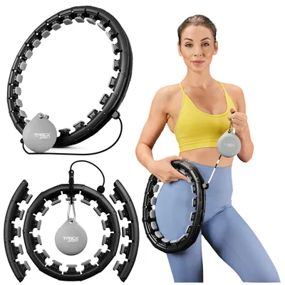 Produktbild von TREX SPORT Hula Hoop Reifen TX-010CHH mit Gewicht 400g | Smart Fitnessreifen für Abnehmen verstellbar, 360° Massage mit Noppen, 24 Segmente | Schwarz