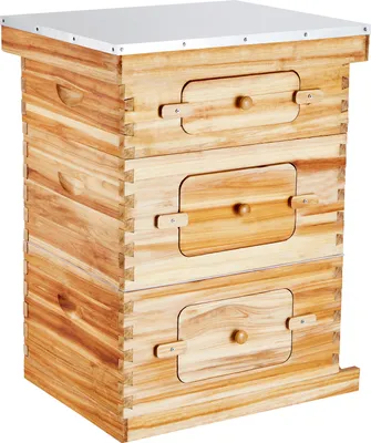 Produktbild von SucceBuy Bienenstock 30 Rahmen Starter Kit, mit Bienenwachs beschichtetes Zedernholz, 2 tiefe + 1 mittlere Bienenkästen, Langstroth Bienenstock mit transparenten Acrylfenstern