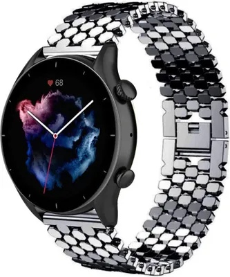 Produktbild von Strap-it Stahlarmband Fisch - Kompatibel mit Amazfit GTR 3 (Pro) Armband Ersatzarmband Edelstahl - Clipverschluss - Hochwertiges Material - für Smartwatch 22mm Armband Schwarz