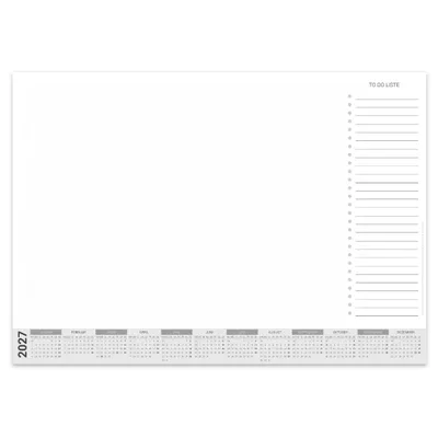 Produktbild von PuK Papier-Schreibtischunterlage mit Kalender 2027 | DIN A2 mit Kantenschutz | 25 Blatt zum Abreißen mit To Do Liste | mit Schutzleiste| A2 Kalender