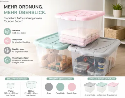 Produktbild von Aufbewahrungsbox mit Deckel 30 Liter Set – Stapelbare Kunststoffbox