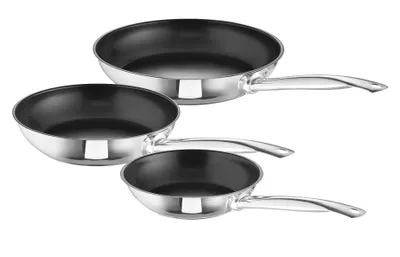Produktbild von ROHE Germany Pfannen-Set Bobby, Edelstahl, 3-tlg., Bratpfanne Ø 20, 24 und 28 cm, Induktion