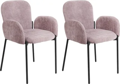 Obrázek produktu pro BELIANI Sada 2 jídelních židlí růžová látkové čalounění černé nohy područky retro styl nábytek do jídelny