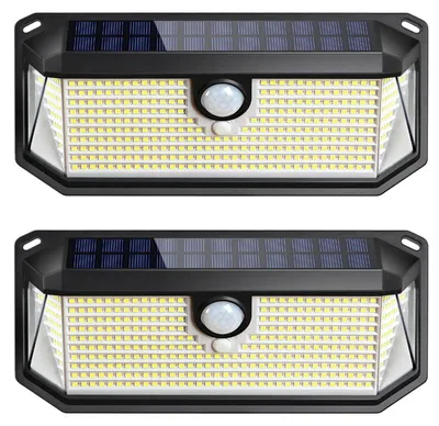 Produktbild von LED Solar Wandleuchte 388 LEDs Bewegungssensor Außen 6500K Kaltweiß 2 Stück IP65 Garten Terrasse Garage Einfahrt