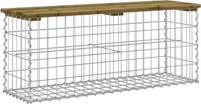 Produktbild von DELUKE® Gartenbank Gabionen BIKS aus Stahl | 103x31,5x42cm Kiefernholz Braun | Gabionenbank Gartentisch aus Gabionen Steinkorb Gabionengitter Ziergabione Drahtkorb befüllbar
