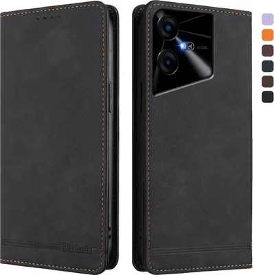 Produktbild von Hülle für Tecno Pova Neo 3, Retro Kunstleder Ständer Klapphülle mit Kartenfächer und Magnetische Schwarz