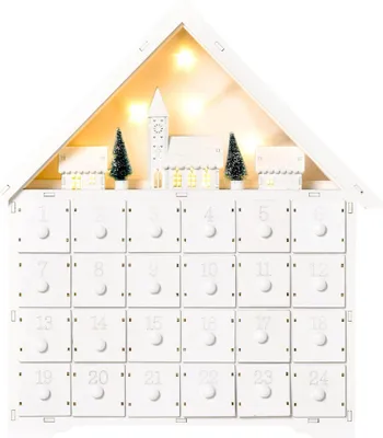 Image de Calendrier de l'Avent - Décoration de Noël - Bois - Lumières LED - 39x9x42 cm - Blanc