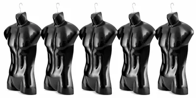 Produktbild von 5er SetTorso männlich - 77 cm Herrentorso aus Kunststoff - Oberkörper Halbplastik in Farbe Schwarz - Mannequin Büste - Halbschale Herrenbody - Schaufensterpuppe mit Haken - 5 Stück Dekotorso