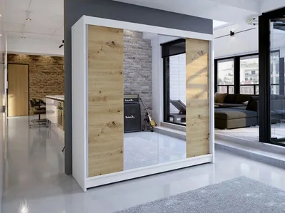 Obrázok produktu pre Veľká šatníková skriňa 180 cm so zrkadlom VILMA 2 - dub artisan / biela