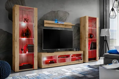 Produktbild von Komodee | Wohnwand Wohnzimmerset Tivoli Grande, Korpus Wotan Matt Frontfarbe Wotan Matt, LED RGB