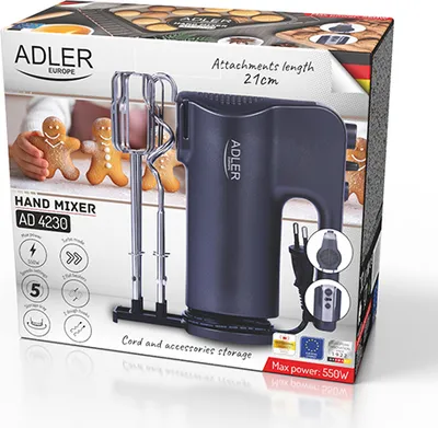 Immagine prodotto di Adler Hand Mixer | AD 4230 | Hand Mixer | 550 W | Number of speeds 5 | Turbo mode | Black