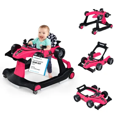 Produktbild von COSTWAY 4 in 1 Lauflernwagen mit einstellbarer Höhe & Geschwindigkeit, Lauflernhilfe Autoförmig mit Anti-Rutsch-Pads & Rädern, Baby Walker klappbar mit Musikbox & Licht für 6-18 Monaten Baby (Rosa)