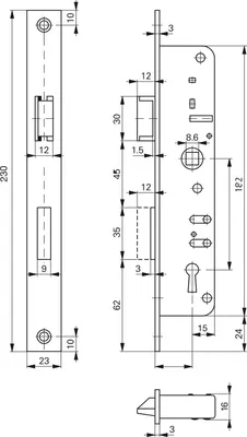 Produktbild von ROTO Rohrrahmenschloss Flachstulp m. Falle u. Riegel 852, DM 35, verzinkt silber
