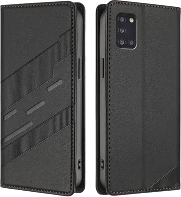 Image de Etui pour Samsung Galaxy A31, étui portefeuille en cuirPolyuréthaneavec fente pour carte et fonction stand Schwarz