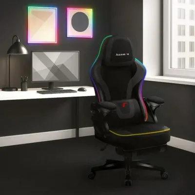 Image de Huzaro Force 4.6 RGB | Chaise de jeu LED Chaise PC ergonomique | Musique Sync | Repose-pieds Fonction bascule Dossier réglable | Jusqu'à 130 kg | Noir