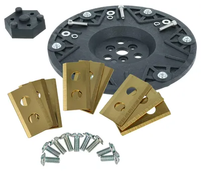 Produktbild von vhbw 10 tlg. Zubehör-Set kompatibel mit Worx Landroid S&M M500, M1200i, M1000i, M1000 Rasenmäher - 1x Messerteller, 9x Messerklingen + Schrauben
