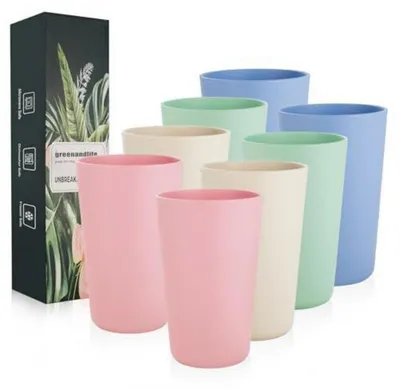 Productafbeelding van Set van 8 drinkbekers, 710 ml, herbruikbaar, kunststof, geschikt voor magnetron en vaatwasser, heldere kleur