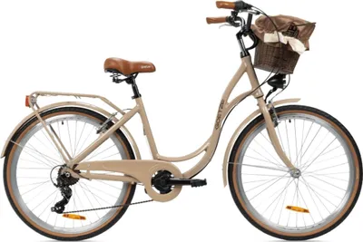 Produktbild von Goetze Mood 26 Zoll City Bike, 17 Zoll ALU Tiefeinsteiger, 6-Gang Shimano Tourney, V-Bremse, LED-Beleuchtung, Gepäckträger, Korb mit Bezug