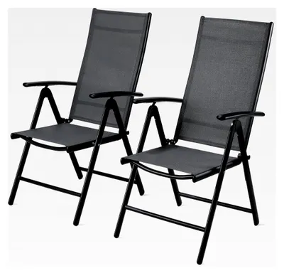Produktbild von Verstellbarer Hochlehner Gartenstuhl, 2er Set aus Teslin und Aluminium, Klappbar, 7-fach verstellbare Rückenlehne, bis 120 kg, Balkon- und Campingstuhl für den Außenbereich