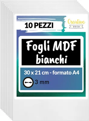 Immagine prodotto di Creative Deco 10 x A4 Compensato Pannelli Legno Bianco 3mm | Pannelli Compensato 300x210x3 mm (+/- 0.5mm) | Fogli di Legno per Decorazione, Modellare