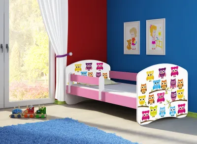 Obrázek produktu pro Postel pro mladé ACMA dětská postel junior kompletní sada s roštem a ochranou proti vypadnutí matrace růžová 31 sova 180x80